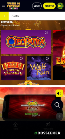 A screenshot of the mobile casino games library page for Wheel Of Fortune